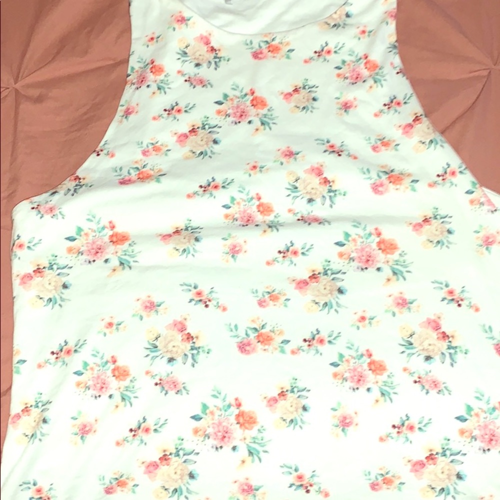 Hi neck white floral print body suit